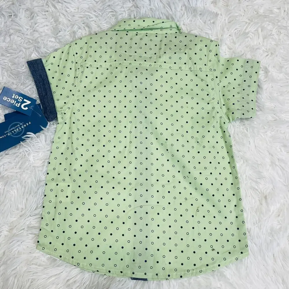 Perry Ellis Boys Color‎ Button Up Polo Short Sleeve Toddler boys 2T Pastel Green